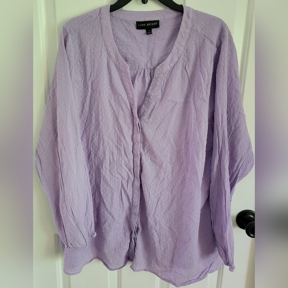 Lane Bryant Lilac Purple Button-Up Long Sleeve Cotton Top Size 20